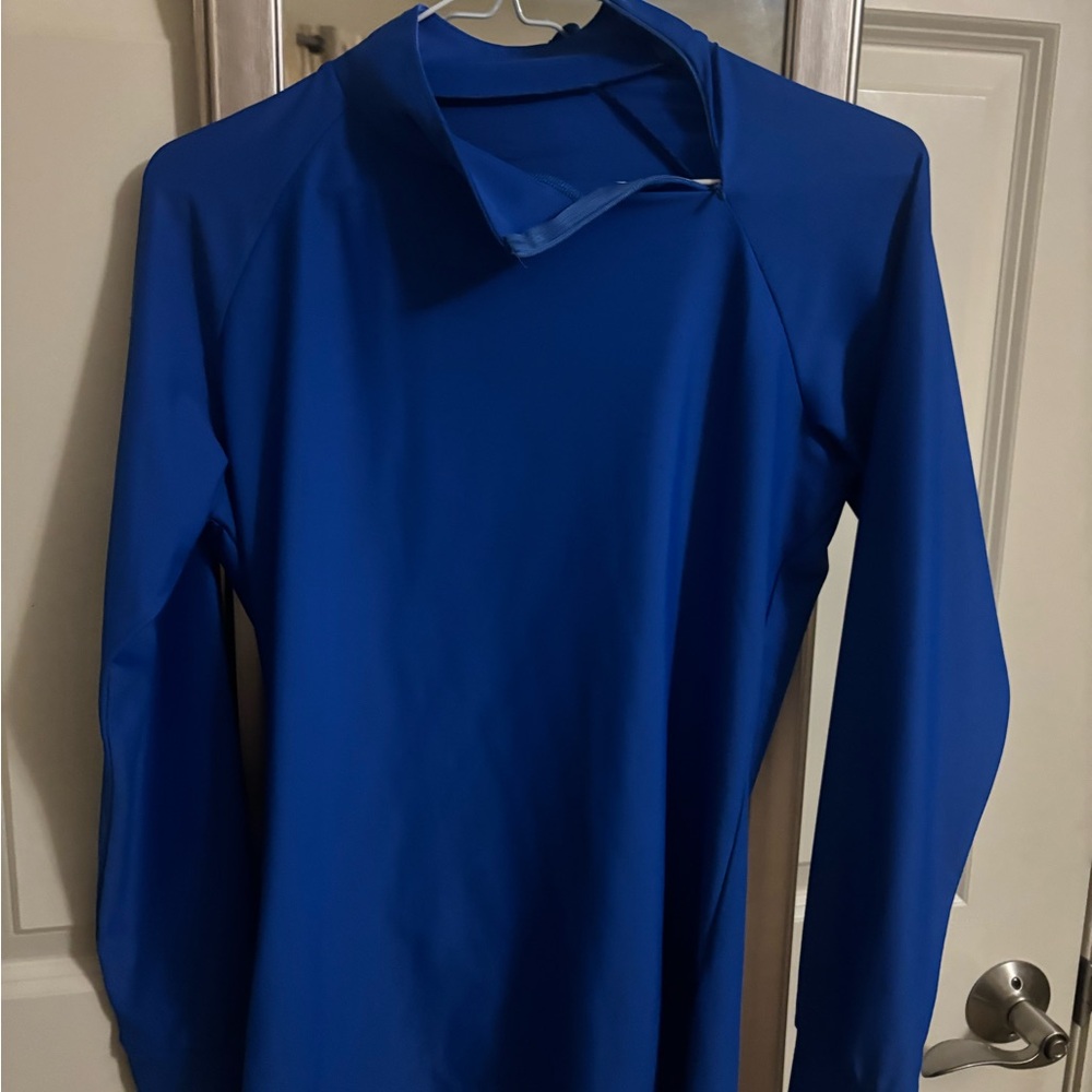 Womens Blue Long Sleeve side zip althetic equestrian Shirt
